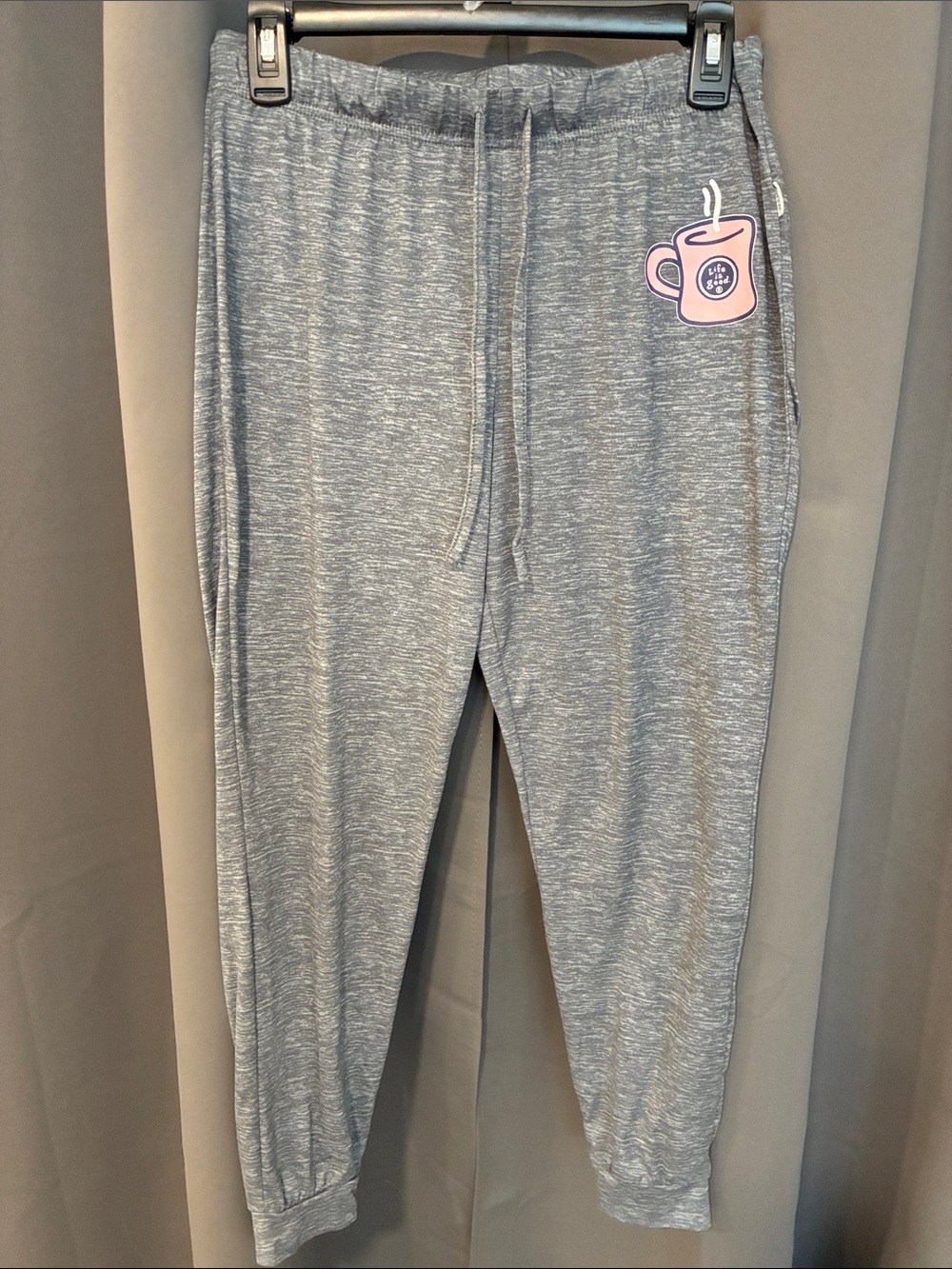 Life Is Good Heather Gray Joggers with Pink Mug Patch